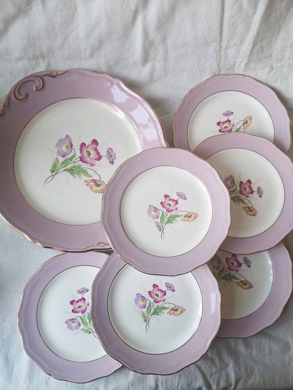 Set 4 piatti in ceramica con bordo rosa ø 1,7 cm